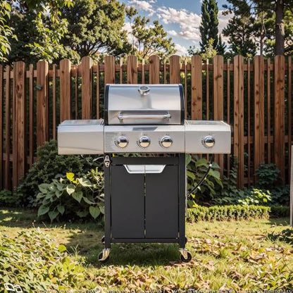 Propane Grill 3 Burner Barbecue Grill Stainless Steel Gas Grill Silver