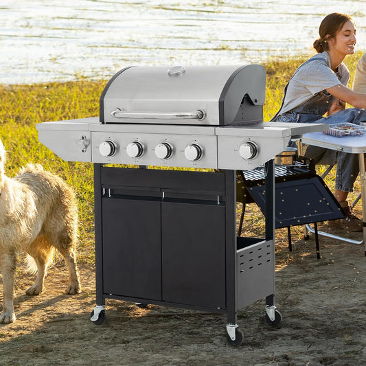 Outdoor 4-Burner Gas Grill with Side Burner stainless steel