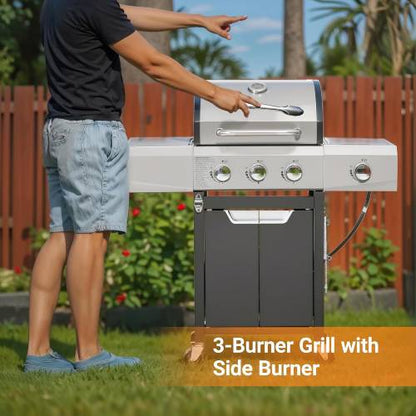 Propane Grill 3 Burner Barbecue Grill Stainless Steel Gas Grill Silver