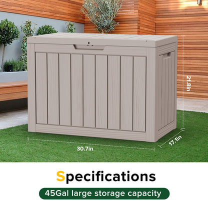 45 Gallon Outdoor Storage Box, Resin Deck Box, Waterproof , Lockable, UV-Resistant, Coffee